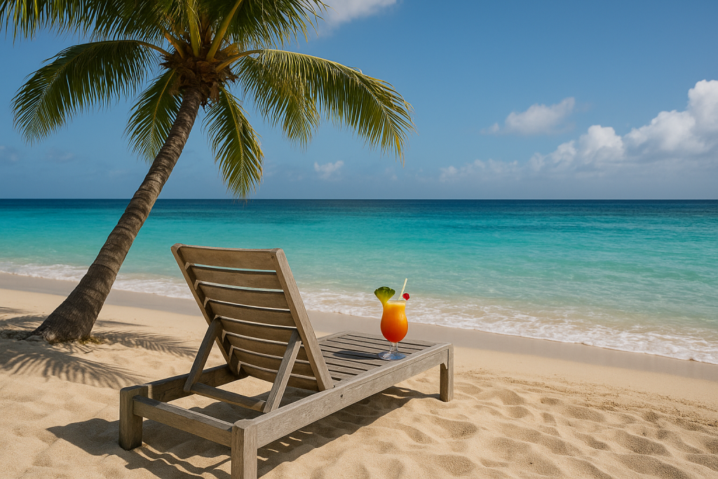 top 10 stranden Curaçao met palmboom, ligbed en cocktail aan de azuurblauwe zee